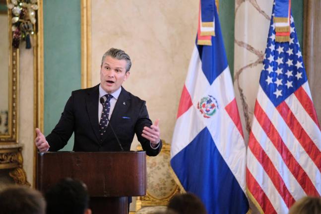 US Secretary of Defence Pete Hegseth speaks during a press conference after a meeting with Dominican Republic President Luis Abinader at the National Palace in Santo Domingo, Dominican Republic, Wednesday.