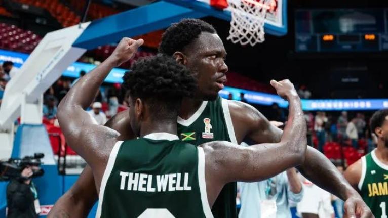 Courtesy of www.fiba.basketball/en 
Jamaica’s Andrew Thelwell congratulates Kofi Cockburn after the centre converted a rebound to upset the hosts Puerto Rico in their FIBA World Cup Group B qualification opener 92-90 inside the Coliseo Roberto Clemente i