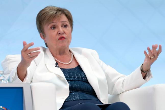 
International Monetary Fund (IMF) Managing Director Kristalina Georgieva speaks at The Future of Finance conference during the World Bank/IMF Annual Meetings at the IMF headquarters in Washington on Tuesday, October 14, 2025.