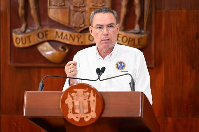 Energy, Transport and Telecommunications Minister, Daryl Vaz, addressing a  post-Cabinet press briefing on Hurricane Melissa recovery activities at Jamaica House on December 10,2025.