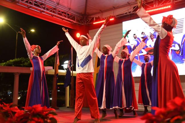 Denham Town Dance Academy performs at the annual Christmas Tree-lighting ceremony at the St William Grant Park in Kingston.