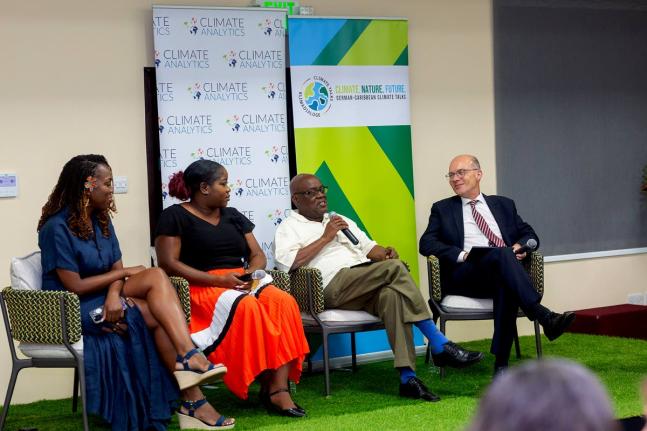 From left: Rueanna Haynes, director of Climate Analytics Caribbean; Abigail Ellis, Grenada’s national coordinator, Caribbean Youth Environment Network (CYEN); and Dr Spencer Thomas, Grenada’s ambassador and Special Envoy for Multilateral Environmental 