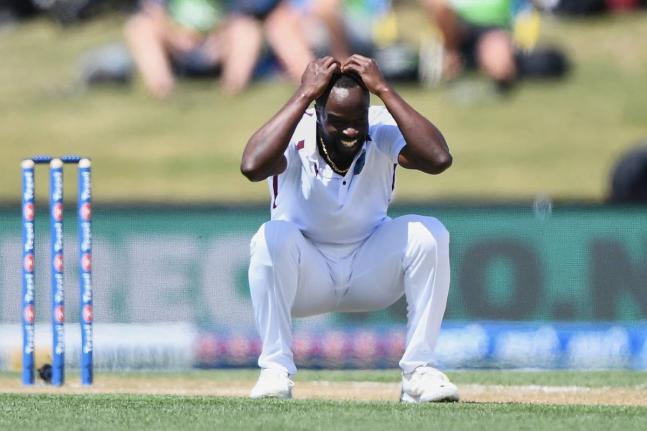 West Indies’ Kemar Roach  was unable to bowl because of a hamstring injury.