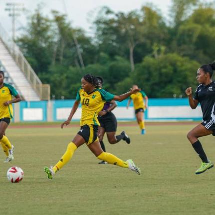 Jamaica’s under-20s in action during the Jewels of the Caribbean tournament in Trinidad and Tobago recently. 