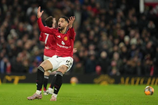 Manchester United’s Matheus Cunha reacts during the FA Cup third-round match against Brighton in Manchester, England, yesterday.