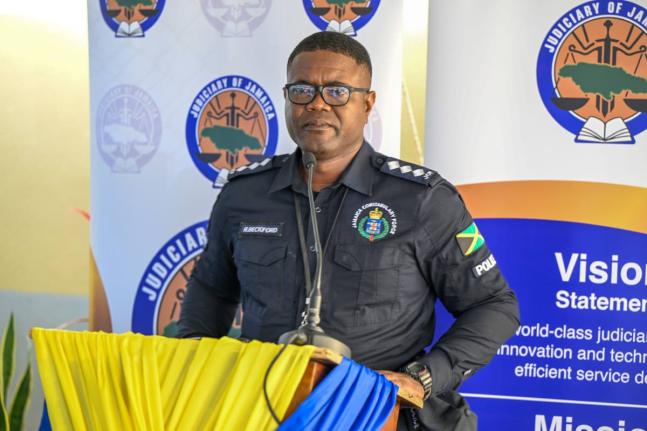 Deputy Superintendent of Police, Ricardo Beckford, speaks during a recent traffic symposium at the St Mary Parish Court.
