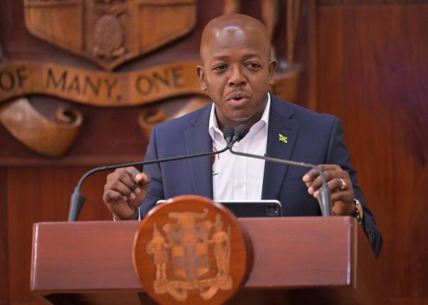 Minister of Labour and Social Security,  Pearnel Charles Jr., addressing a post-Cabinet press briefing held at Jamaica House in St Andrew on January 14.