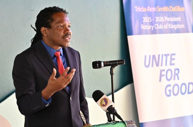Damion Crawford, opposition spokesman on education, addressing the Rotary Club of Kingston luncheon meeting at The Summit House in New Kingston on Thursday.