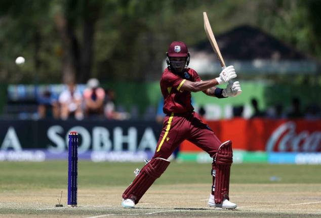 West Indies U19 wicketkeeper-batsman Jewel Andrew plays a shot square of the wicket during an innings of 57 against Afghanistan at the ICC U19 World Cup at the High performance Oval in Windhoek, Namibia, yesterday.