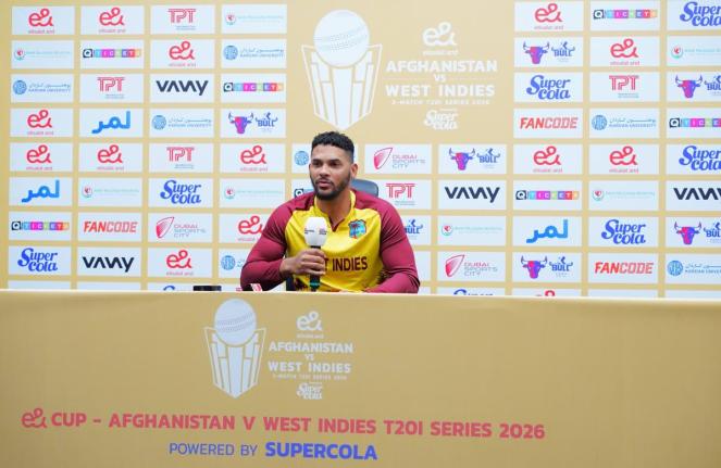 West Indies captain Brandon King speaks to media ahead of the opening T20I against Afghanistan in Dubai.