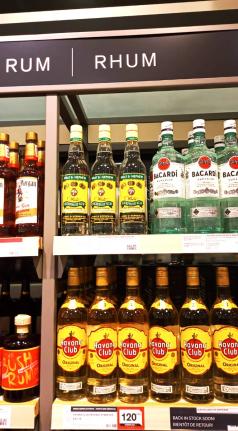 Jamaican and other alcohol brands on the shelf in a Canadian store in December 2025.