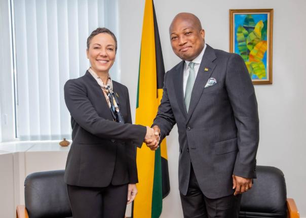 
Jamaica’s Minister of Foreign Affairs and Foreign Trade, Senator Kamina Johnson Smith and Samuel Okudzeto Ablakwa, minister of foreign affairs of Ghana, are pictured during a bilateral meeting held in May 2025 at the Embassy of Jamaica in Brussels, Be