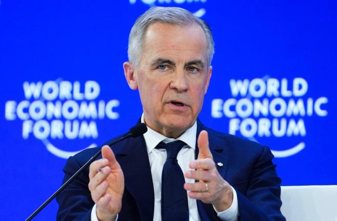 Canada Prime Minister Mark Carney delivers a speech at the World Economic Forum in Davos, Switzerland, on Tuesday, January 20. 