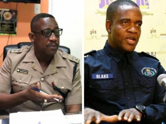 Senior Superintendent Wayne Cameron (left), chairman of the Jamaica Police Officers' Association and Commissioner of Police Dr Kevin Blake.