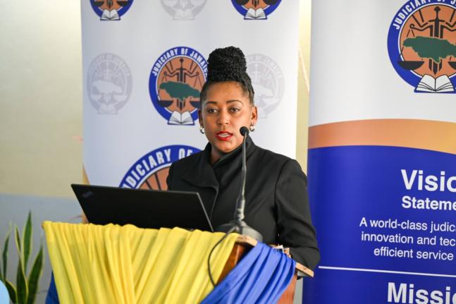 Senior Judge of the Corporate Area Traffic Court, Her Honour Mitsy Beaumont-Daley, speaking during a recent traffic symposium at the St Mary Parish Court.
