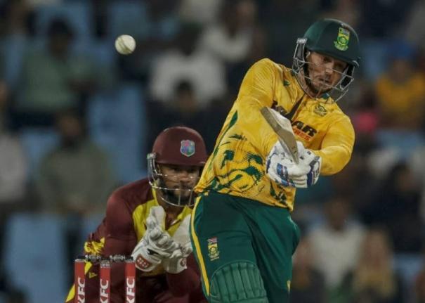 Quinton de Kock on the go during his match-winning century against West Indies in the second T20I.