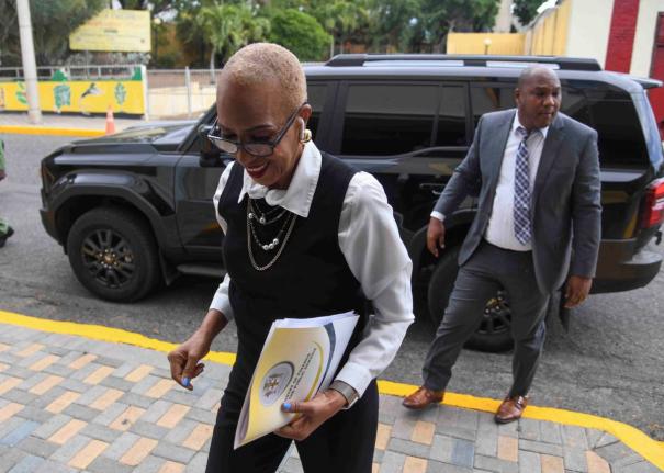 Minister of Finance and the Public Service Fayval Williams arriving at Gordon House to close out the 2025-26 Budget Debate in Parliament.