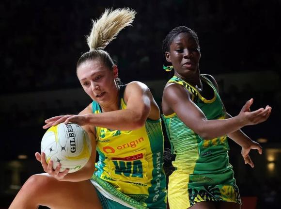 Action between Australia and Jamaica during a three-Test series in that country.