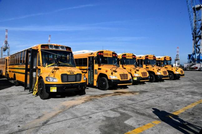This file photo shows some of the buses procured by the Government for the rural school bus system. 