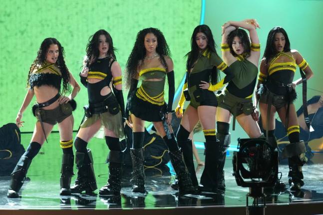 KATSEYE performs “Gnarly” during the 68th annual Grammy Awards on February 1, in Los Angeles. 