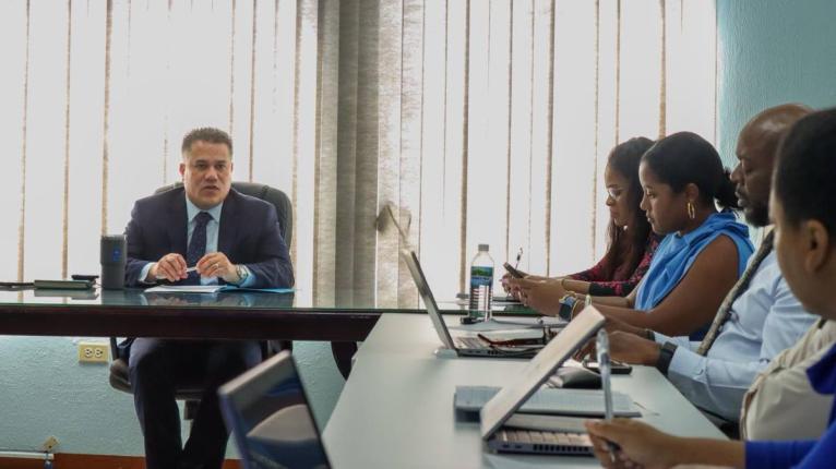 Portfolio Minister Matthew Samuda chairs a meeting of the Drought Management Committee at the Ministry of Water, Environment and Climate Change on February 24, 2026.