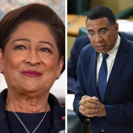 Prime Minister Kamla Persad-Bissessar of Trinidad and Tobago and Prime Minister Dr Andrew Holness of Jamaica. 