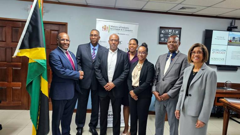 From left: Senator Aubyn Hill, minister of industry, investment and commerce; Handel Lamey, construction manager, Derillion; Benjamin Daley, director, Derillion; Rochelle Lewis, manager, Manufacturing, Logistics and Special Economic Zones, JAMPRO; Shullett