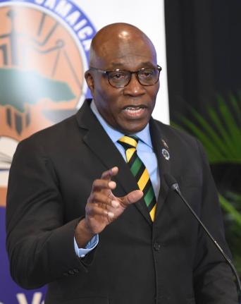 Chief Justice Bryan Sykes making a presentation during ‘A Conversation with the Judiciary’ at The Summit Hotel in New Kingston on Thursday.