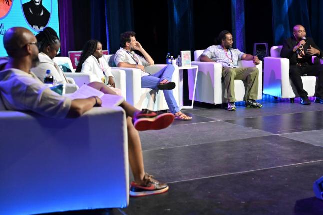 Rudolph Brown/Photographer
Speaking on ‘Streaming Math: How to Actually Make Money on DSPS’ are (from left) Tuma Basa, Cassandra Campbell, Tanya Lawson, Victor Conradsson, Yomi Desalu and JR Watkis at the Island Music Conference day two at The Courtlei