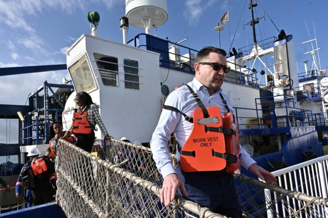 Rudolph Brown/PHOTOGRAPHER
Brian Larkin, CEO, United Oil & Gas, during a vessel tour of the ‘R/V Gyre’ as part of United’s steps to survey the seabed for evidence of a working hydrocarbon system on January 26.