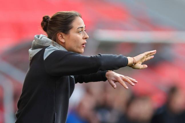 Coach Sabrina Wittmann gives instructions during the 3. Liga football match between FC Ingolstadt and SV Waldhof Mannheim, in Ingolstadt, on May 5, 2024. 