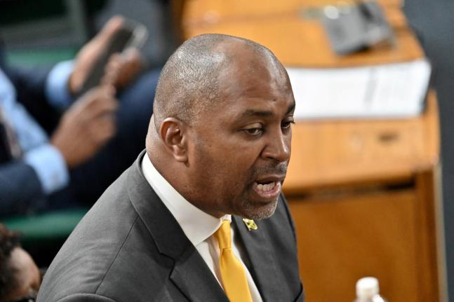 Julian Robinson, opposition spokesman on finance, makes his contribution to the 2026-2027 Budget Debate in the House of Representatives in downtown Kingston on Thursday. 