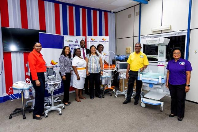 Representatives from Guardian Life Limited, along with the clinical and leadership team at Bustamante Hospital for Children, view the full set of newly delivered medical equipment on March 9 in the Conference Room at the Accident and Emergency Building. Th