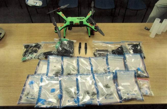 This photo provided by the New York State Department of Correction and Community Supervision shows contraband and the drone that was used to deliver them displayed at Marcy Correctional Facility, Saturday, March 14, 2026, in Marcy, N.Y. 