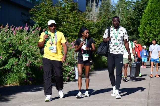 
From left: Coach Lennox Graham, middle-distance runner Natoya Goule, and 400m hurdler Kemar Mowatt.