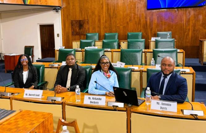 Fi We Children Foundation representatives (from left): Jordaina Denton, Darrell Scott, Nickasha Dockery and Antonio Davis pose for a photo post their presentation in the Parliament.