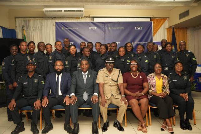 Seated (from left): Inspector Tedroy Clarke, Devon Sayers, CEO of Jamaica Dairy Development Board, Assistant Commissioner of Police, Gary McKenzie, Senior Superintendent of Police Oral Pascoe, Reverend Stacey Lalor-Knowles, Kalecia Hall, and Inspector Geor