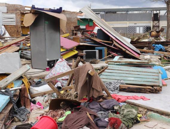 This file photo shows mangled structures destroyed by Hurricane Melissa in October 2025. 
