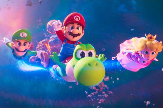 This image released by Universal Pictures shows (from left) Luigi, voiced by Charlie Day; Mario, voiced by Chris Pratt; Yoshi, voiced by Donald Glover; and Princess Peach, voiced by Anya Taylor-Joy, in a scene from ‘The Super Mario Galaxy Movie’. 