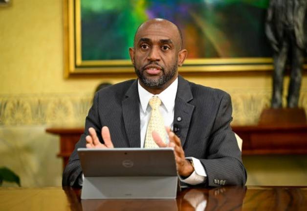 Senior Deputy Governor, Bank of Jamaica, Dr Wayne Robinson, responds to questions during an interview with ]IS News on April 1. 
