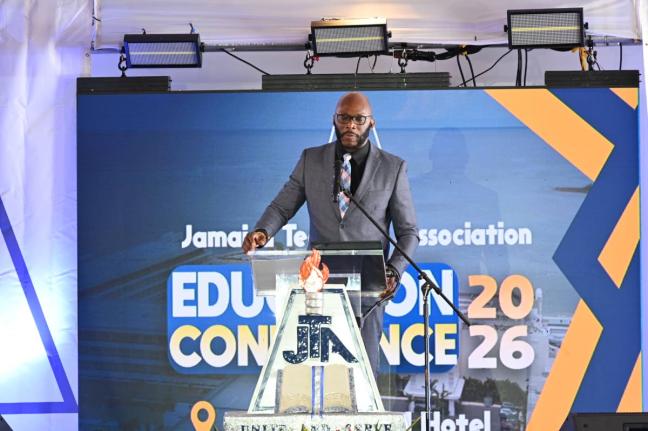 Jamaica Teachers’ Association (JTA) President Mark Malabver addressing the JTA’s 2026 Education Conference in Hanover on Tuesday.
