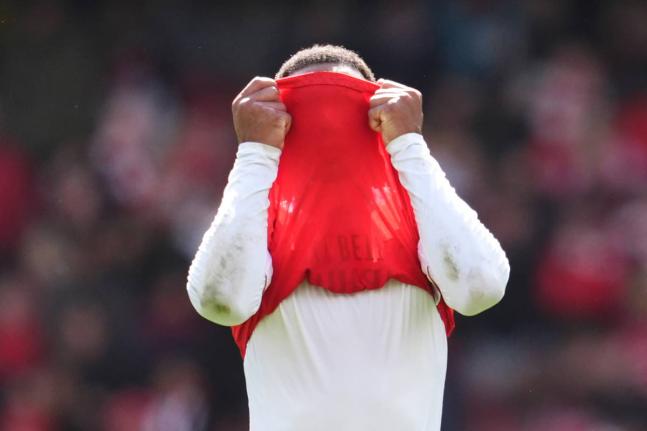 
Arsenal’s Gabriel reacts following defeat in a Premier League football match against Bournemouth in London, England, yesterday.