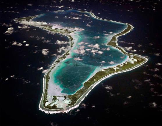 This image released by the US Navy shows an aerial view of Diego Garcia in the Chagos Island group. 