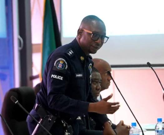 Senior Superintendent of Police Eron Samuels, the commanding officer for the St James Police Division, addresses the monthly meeting of the St James Municipal Corporation on Thursday, April 9.