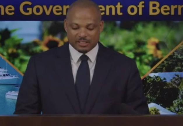 Bermuda’s Minister of Economy and Labour Jason Hayward speaking at news conference on Monday, April 13, 2026. 