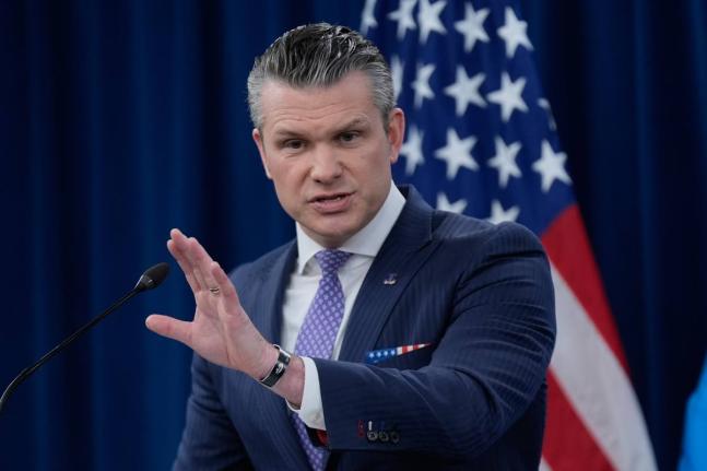 Defence Secretary Pete Hegseth speaks to members of the media during a press briefing at the Pentagon in Washington DC.