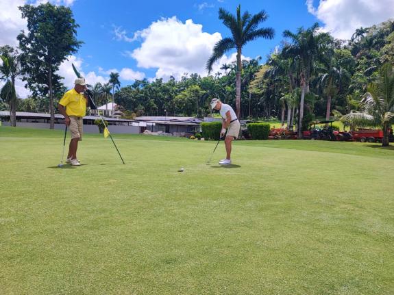 Maria Marta Iglesias Paz, captain, Buenos Aires’ San Jorge Golf Club, putts on hole six during Sunday’s All-Female Argentine Jamaica Tournament at Sandals Upton Golf and Country Club in St Mary. 