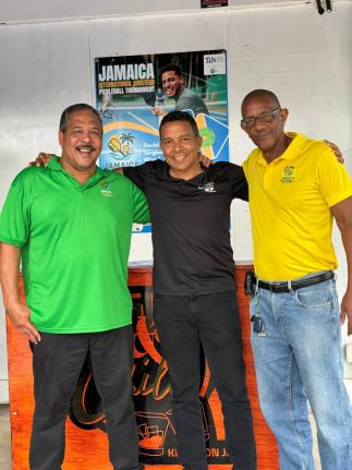 From left: Donald Lyew, director, Creative Sports and tournament organiser; David Shirley, Pickle n Chill co-founder/director; and John Issaacs, director at Creative Sports, share the lens during the launch of the inaugural Jamaica International Amateur Pi