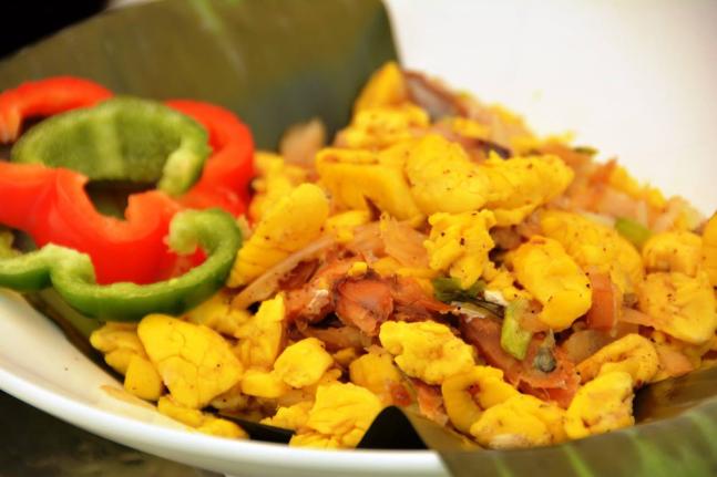 The national fruit, ackee, along with salt fish.