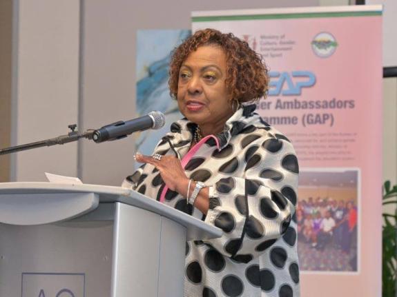 Minister of Culture, Gender, Entertainment and Sport, Olivia Grange, addresses the Gender Mainstreaming Certification and Recertification Ceremony on Thursday at the AC Hotel in Kingston.